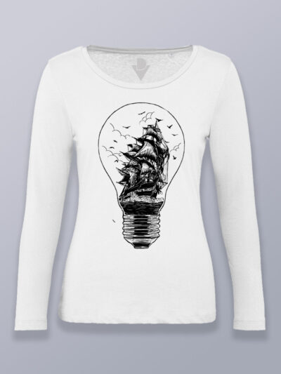 Camiseta mujer manga larga barco dentro bombilla
