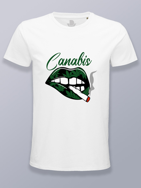 Camiseta hombre boca fumando marihuana