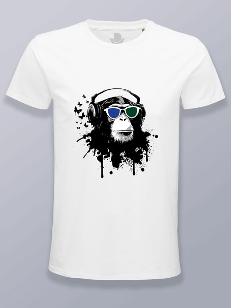 Camiseta hombre chimpancé con auriculares