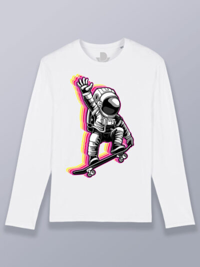 Camiseta hombre manga larga Astronauta skater bordeado