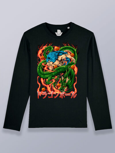 Camiseta hombre manga larga Goku Super Saiyajin azul y Shen Long Dragon ball