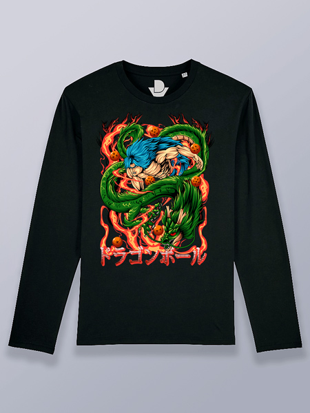 Camiseta hombre manga larga Goku Super Saiyajin azul y Shen Long Dragon ball