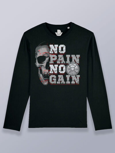 Camiseta hombre manga larga No Pain No Gain calavera