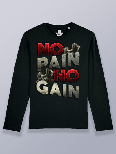 Camiseta hombre manga larga No Pain No Gain metálico