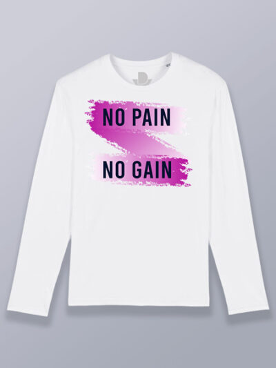 Camiseta hombre manga larga No Pain No Gain tira rosa