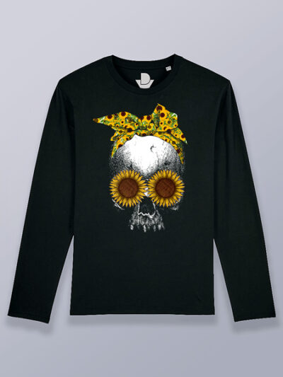 Camiseta hombre manga larga calavera Hippie
