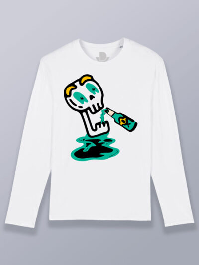 Camiseta hombre manga larga calavera alcohólica