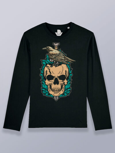 Camiseta hombre manga larga calavera con cuervo