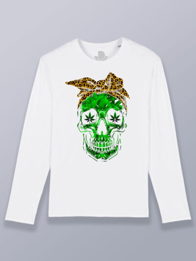 Camiseta hombre manga larga calavera de cannabis