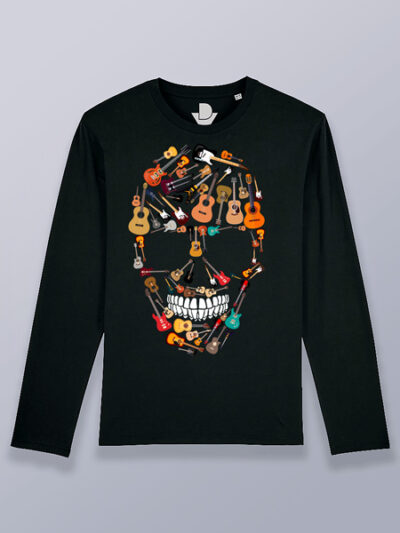 Camiseta hombre manga larga calavera de guitarras