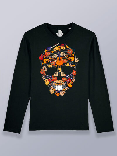 Camiseta hombre manga larga calavera de guitarras clásicas