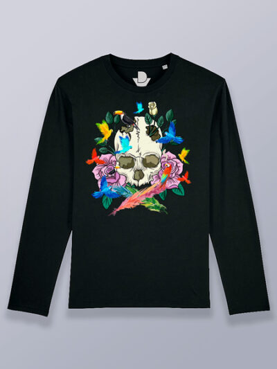 Camiseta hombre manga larga calavera de la naturaleza