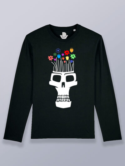 Camiseta hombre manga larga calavera florero