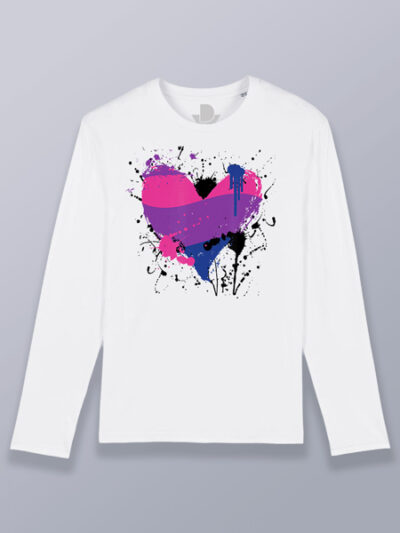 Camiseta hombre manga larga corazón orgullo bisexual