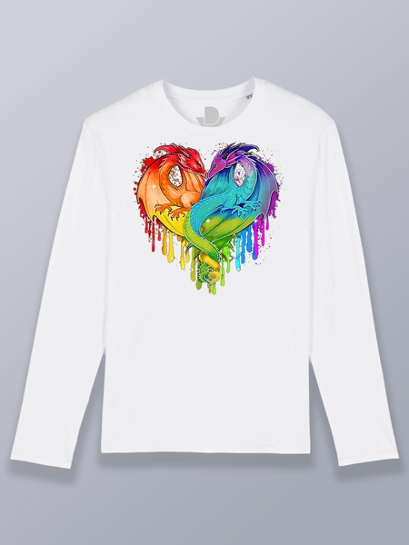 Camiseta hombre manga larga flores dragones corazón LGTBIQ