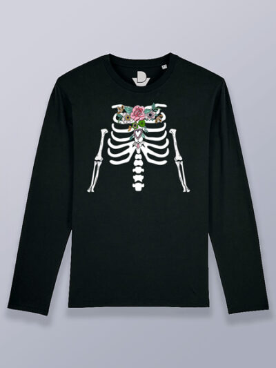 Camiseta hombre manga larga esqueleto floral