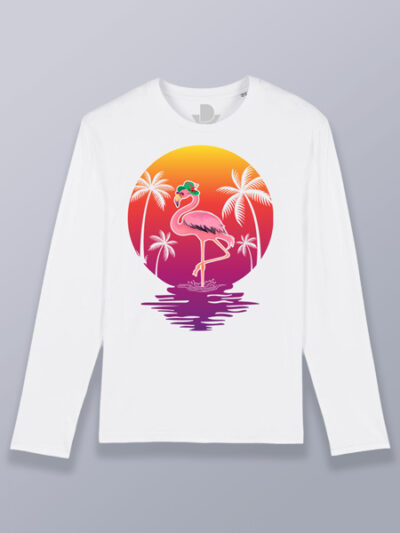 Camiseta hombre manga larga flamenco con palmeras