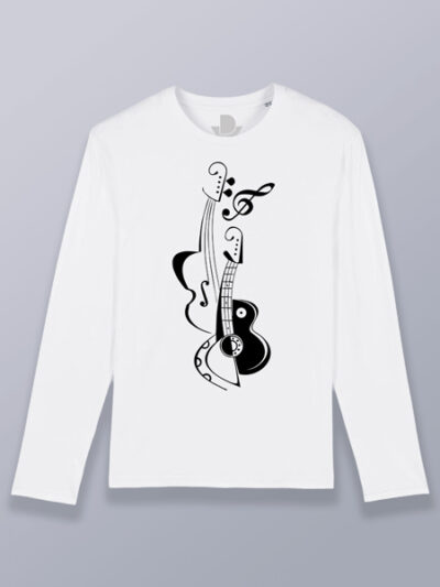 Camiseta hombre manga larga guitarra negra minimalista