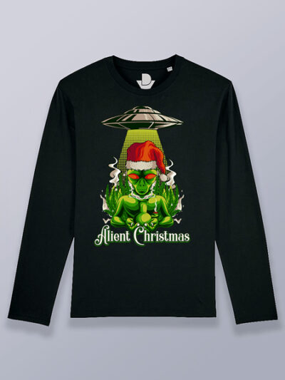 Camiseta hombre manga larga marihuana alienigena navideña