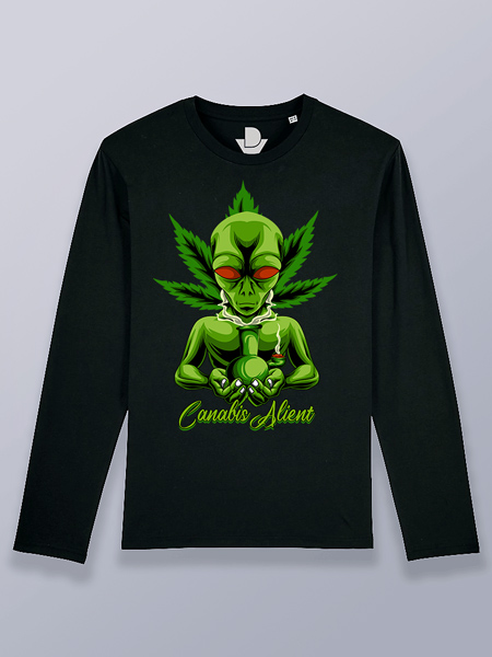 Camiseta hombre manga larga marihuana alienigena