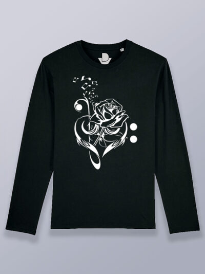 Camiseta hombre manga larga música del corazón de rosa