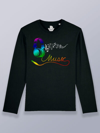 Camiseta hombre manga larga música en auriculares