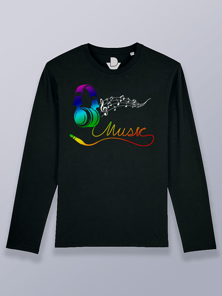 Camiseta hombre manga larga música en auriculares