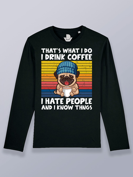 Camiseta hombre manga larga perro bebiendo café