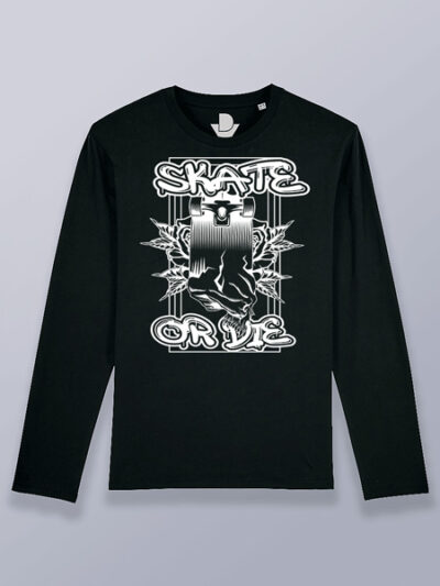 Camiseta hombre manga larga skate o muere diseño 2 (color blanco)