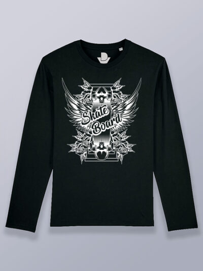 Camiseta hombre manga larga tabla de skate (color blanca)