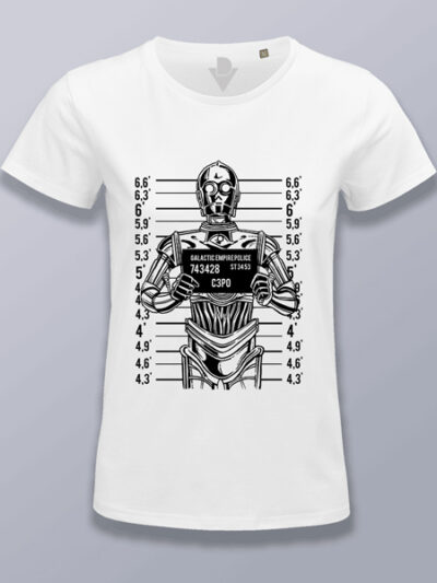 Camiseta mujer C3PO foto policial