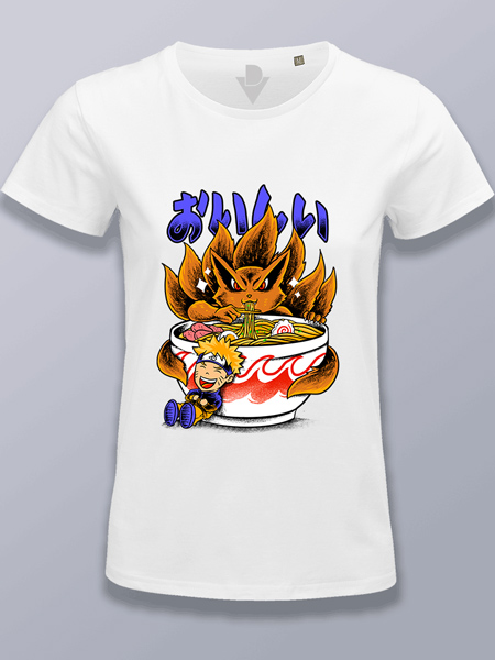 Camiseta mujer Kyubi no York comiendo ramen Naruto