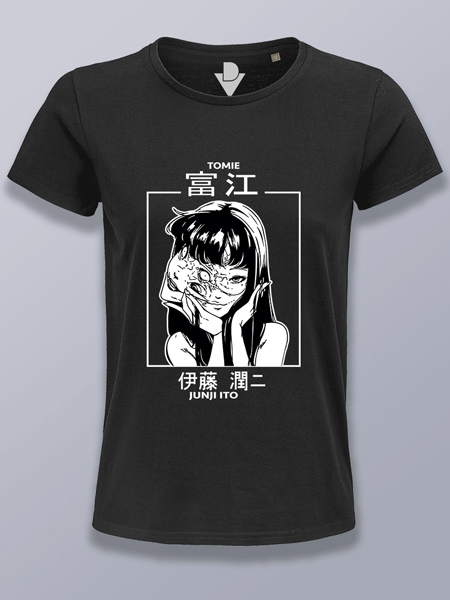 Camiseta mujer Tomie Junji Ito blanco y negro