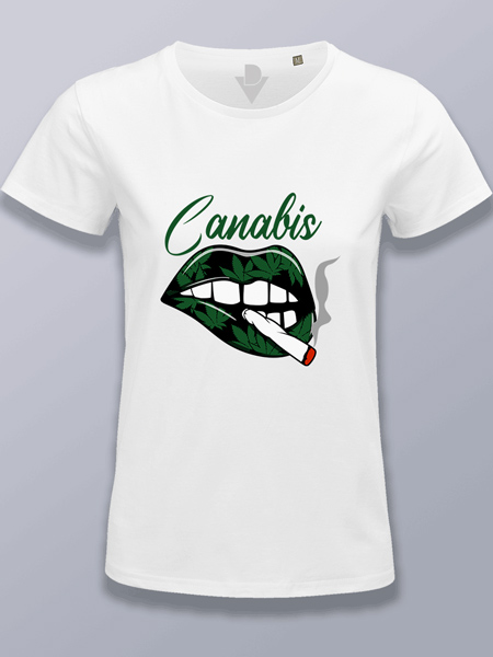 Camiseta mujer boca fumando marihuana