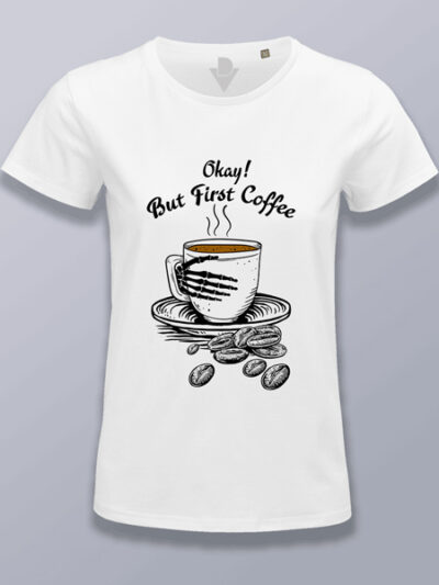 Camiseta mujer café con mano esqueleto