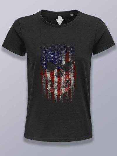 Camiseta mujer calavera bandera estadounidense