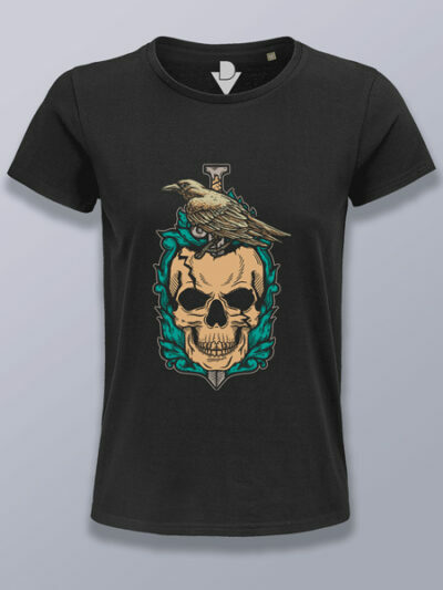 Camiseta mujer calavera con cuervo