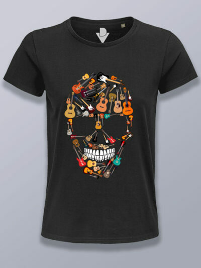 Camiseta mujer calavera de guitarras