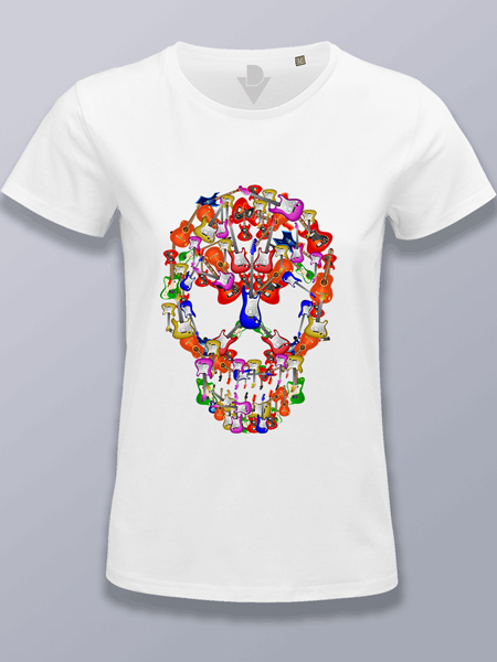 Camiseta mujer calavera de guitarras eléctricas