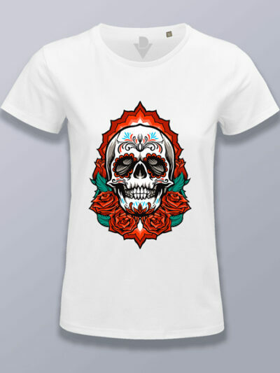 Camiseta mujer calavera mejicana con rosas