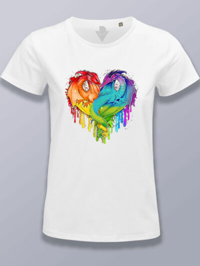 Camiseta mujer dragones corazón LGTBIQ+