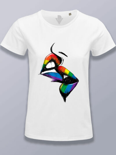 Camiseta mujer labios mordiéndose