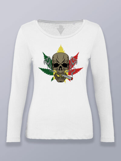 Camiseta mujer manga larga calavera calavera cannabis