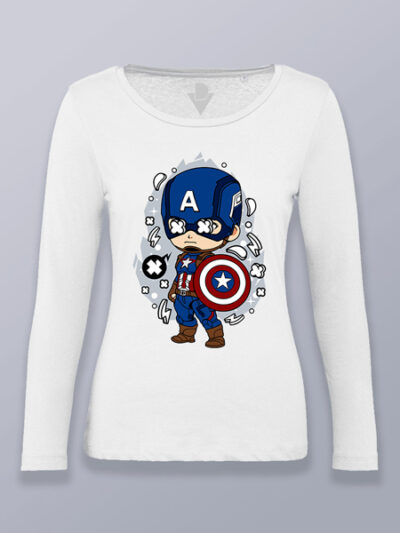 Camiseta mujer manga larga Capitán América cabezón