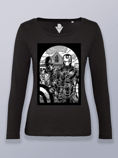 Camiseta mujer manga larga Iron Man y Capitán América en guerra