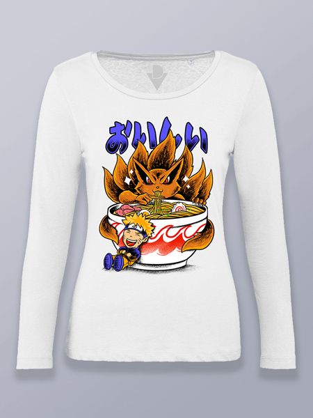 Camiseta mujer manga larga Kyubi no York comiendo ramen Naruto