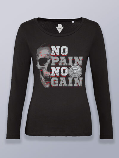 Camiseta mujer manga larga No Pain No Gain calavera