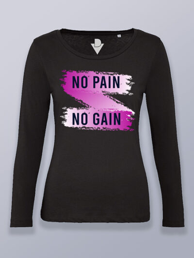 Camiseta mujer manga larga No Pain No Gain tira rosa