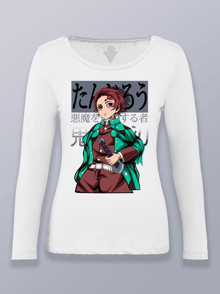 Camiseta mujer manga larga Tanjiro con Katana Demon slayer
