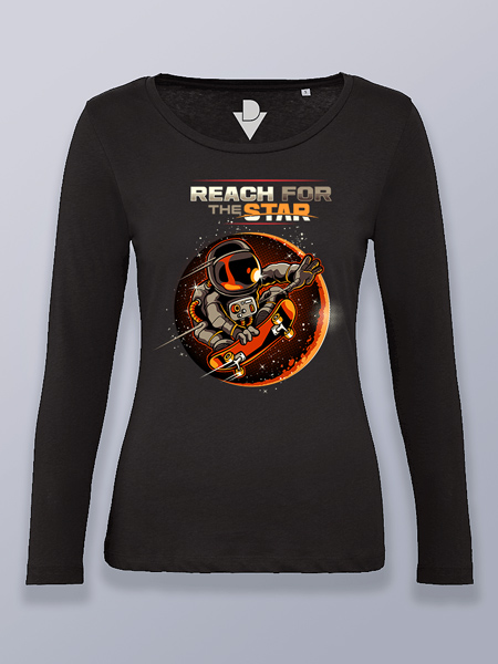 Camiseta mujer manga larga astronauta hacia la estrella en skate